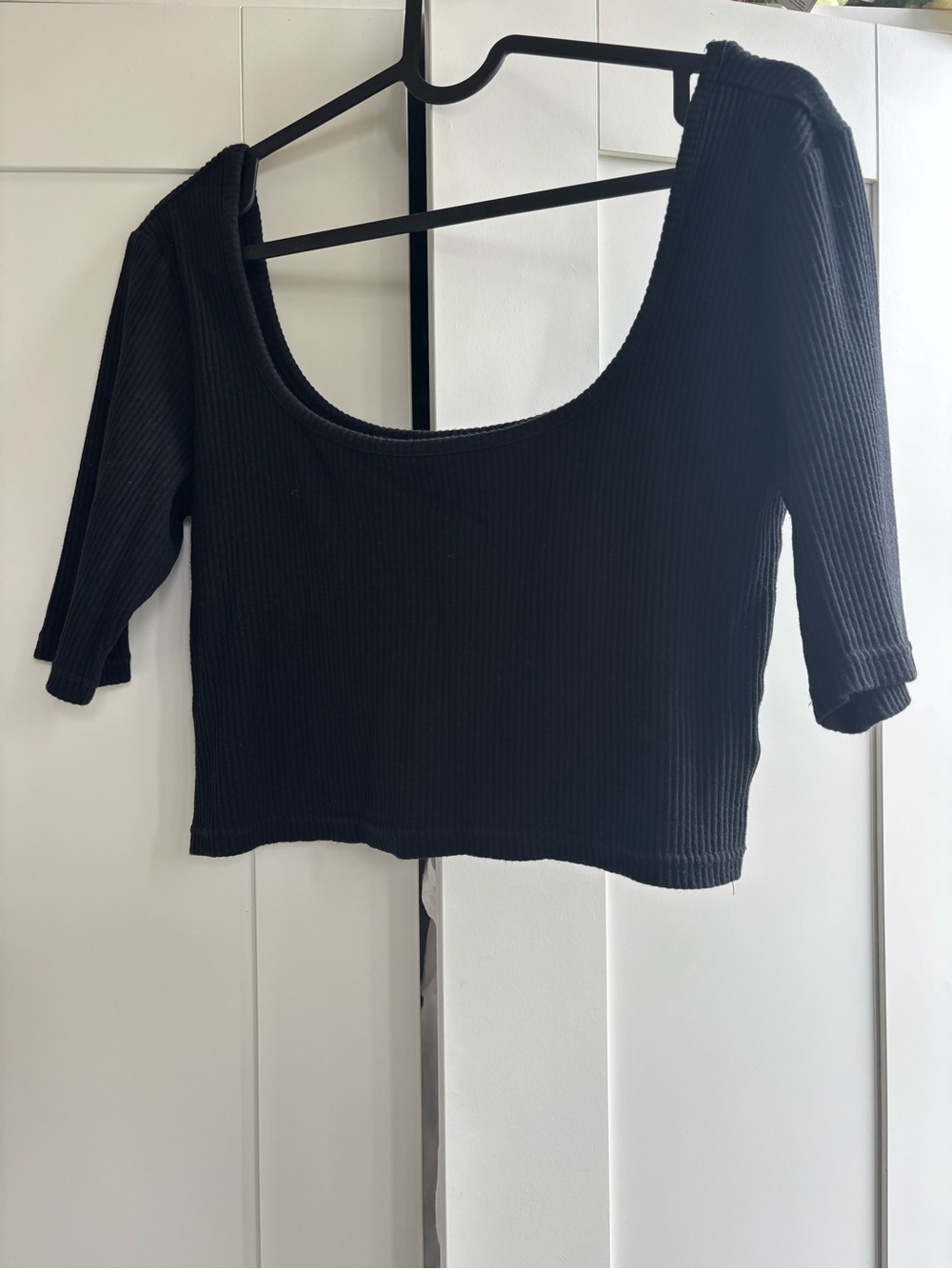 Oak + Fort Ribbed Swoop Neck Crop Top
